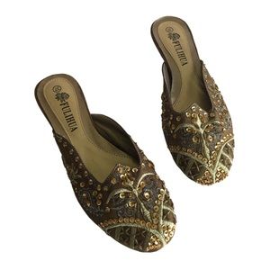 Vintage gold sequin slide kittenheel 37 6.5